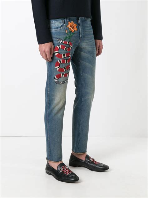 ripped jeans with gucci embroyed|Gucci jeans original price.